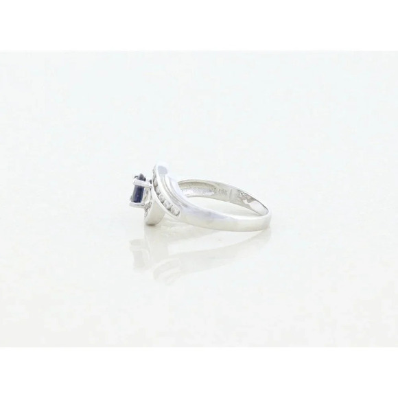 14k White Gold Natural Blue Sapphire and Diamond Ring Size 7 1/4 - Picture 7 of 8